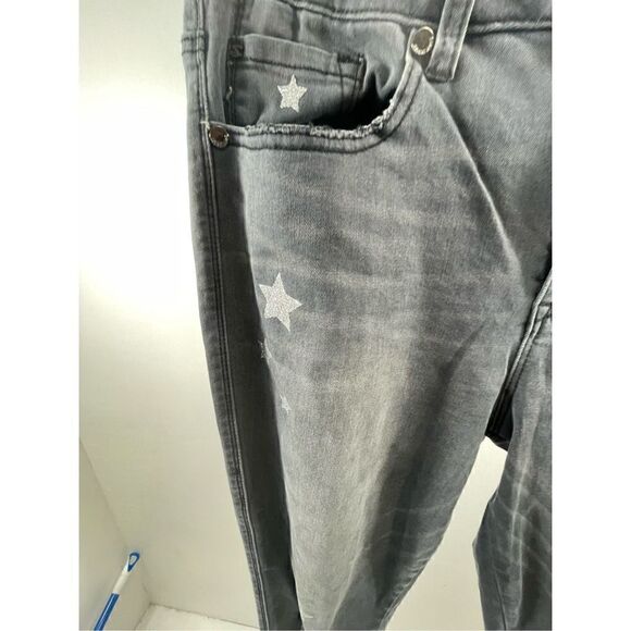 Seven 7 High Rise Ankle Skinny Black Distressed Sparkling Stars Jeans Size 12 - Picture 3 of 10